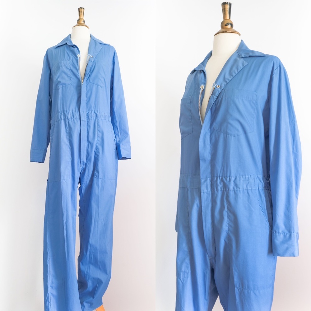 Vintage 1970s Blue Coveralls/Utility Jumpsuit • L - Picture 1 of 10
